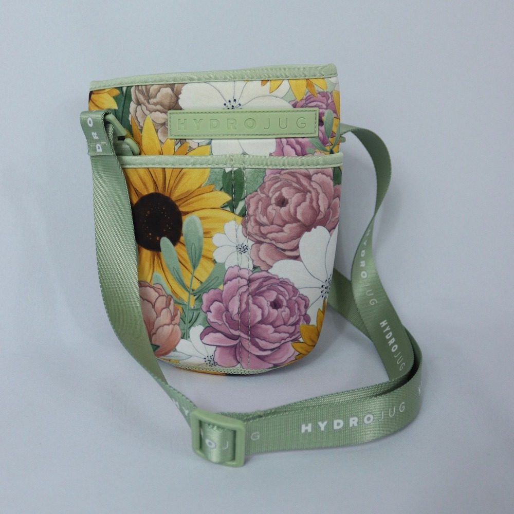 HydroJug Green Floral Flower Water Bottle Carrier Sleeve Adjustable Strap